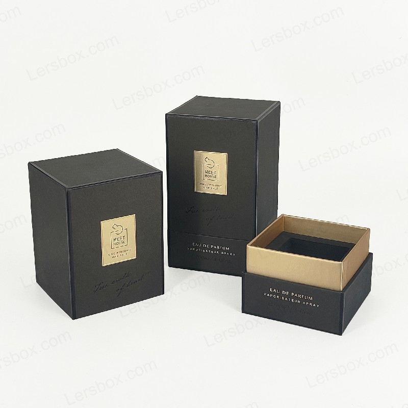 Guldfolie parfymbox med styvt lock, bas och eva skumfack för lyxig display HP034